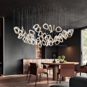 BEAUTIFUL STATEMENT CHANDELIER, Modern entry chandelier, Murano art glass custom lighting, large lobby chandelier, dining chandelier Led.