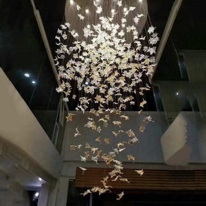 CLASSIC LEAVES CHANDELIER, Staircase chandelier, Murano art glass custom lighting, large lobby chandelier, beautiful dining chandelier Led.