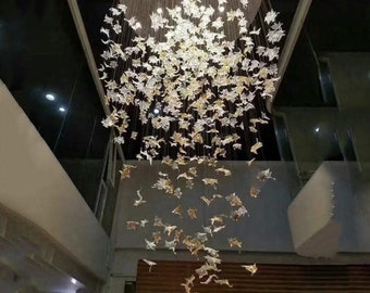 CLASSIC LEAVES CHANDELIER, Staircase chandelier, Murano art glass custom lighting, large lobby chandelier, beautiful dining chandelier Led.