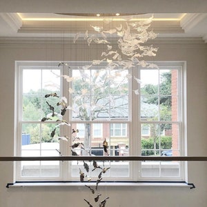 Modern-custom-staircase-CHANDELIER - Art glass-lighting-Murano glass-FEATHER- Dining-chandelier-foyer-lights -high ceiling-long-chandelier