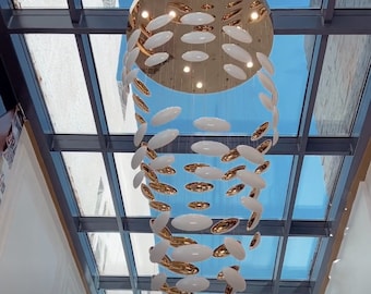 Modern-dining-chandelier, Modern-two-story-staircase-lighting-led EGGSHELL CHANDELIER - large contemporary chandelier for living room