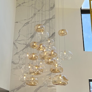 CIELO CHANDELIER- Modern-staircase-lighting  Dining-Irregular globe-oversized-glass-pendant-lighting- led Custom-dining-lighting chandelier