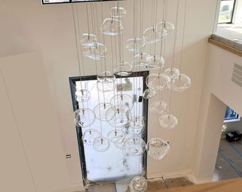 Extra große geblasene Glas Unregelmäßige Kugel-Licht, CIELO CHANDELIER Modern-Treppenhaus-Leuchter, Esszimmer-Beleuchtung, hohe Decken-Langzeit-Beleuchtung-LED