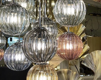 Iluminación de vestíbulo - Lámpara de araña LED para escalera - ORB GLOBE LIGHTING - Lámpara de araña de comedor moderna, iluminación colgante de vidrio soplado a medida, vidrio coloreado