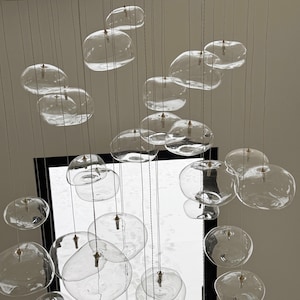 Modern-staircase-pendant-lighting-CIELO CHANDELIER-  Dining-Irregular globe-oversized-glass-chandelier, Led Custom-multi-level-chandelier