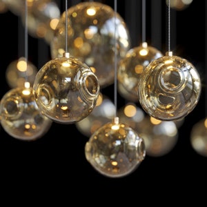 LAGUNA- Modern-blown-glass-globe-lighting stairway-chandelier-multi-pendant- Custom-dining-chandelier-staircase-lighting Bespoke-chandelier