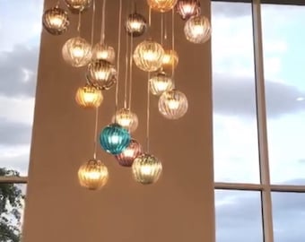 Foyer lighting-staircase chandelier led - ORB GLOBE LIGHTING - modern dining chandelier, custom blown glass pendant lighting, colored glass