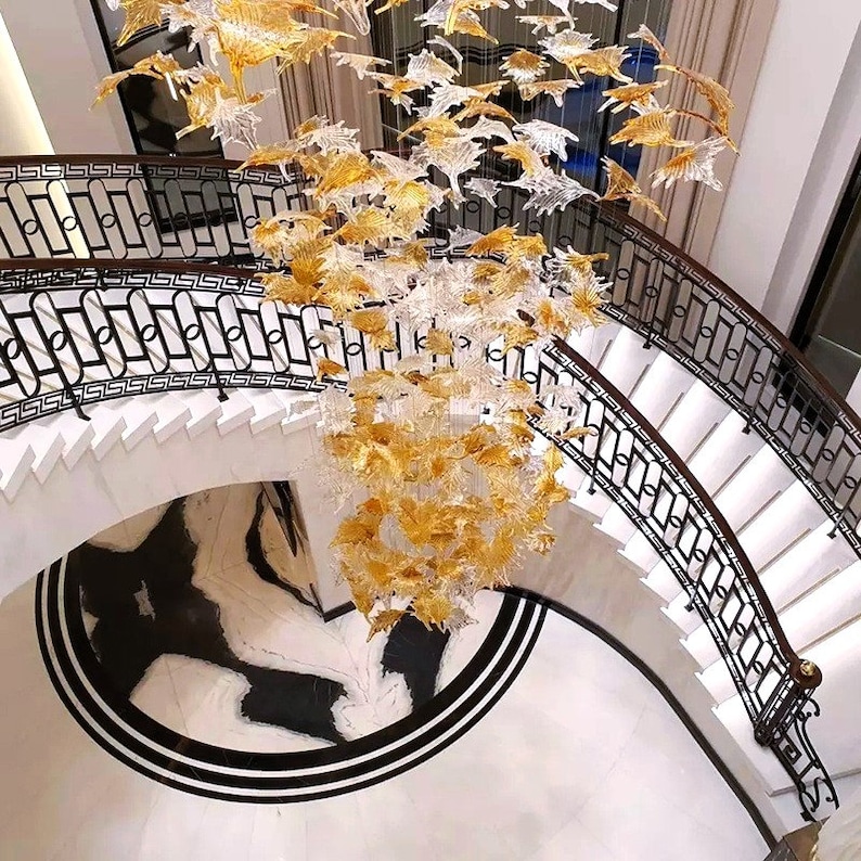 CLASSIC LEAVES CHANDELIER, Staircase Chandelier, Murano Art Glass ...