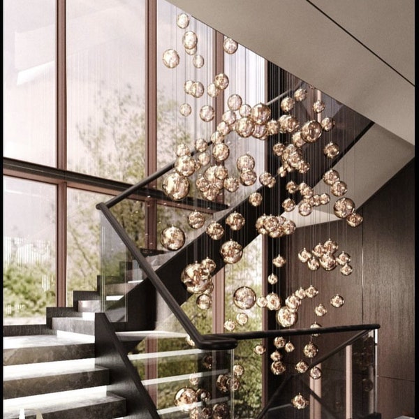 BUBBLE CHANDELIER-foyer-pendant-lighting Modern-two-story-staircase-lights - Custom-dining-chandelier-staircase-lighting Bespoke-chandelier