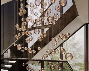 BUBBLE CHANDELIER-foyer-pendant-lighting Modern-two-story-staircase-lights - Custom-dining-chandelier-staircase-lighting Bespoke-chandelier
