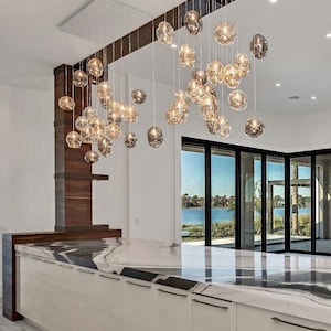 Modern-kitchen-island-dining-chandelier-multi-pendant- MONACO  - Custom-dining-chandelier-staircase-lighting Bespoke-chandelier