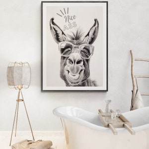 Donkey Bathroom Wall Art – Lustiges Esel Poster für Bad & Toilette – Printable Animal Quote – Digitaler Sofort-Download