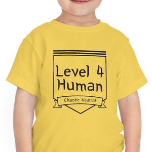 Level 4 Human, Chaotic Neutral, Child Shirt, Dungeons and Dragons, Dungeon Master Gift, Dungeons Dragon Gift, DnD Birthday Gift