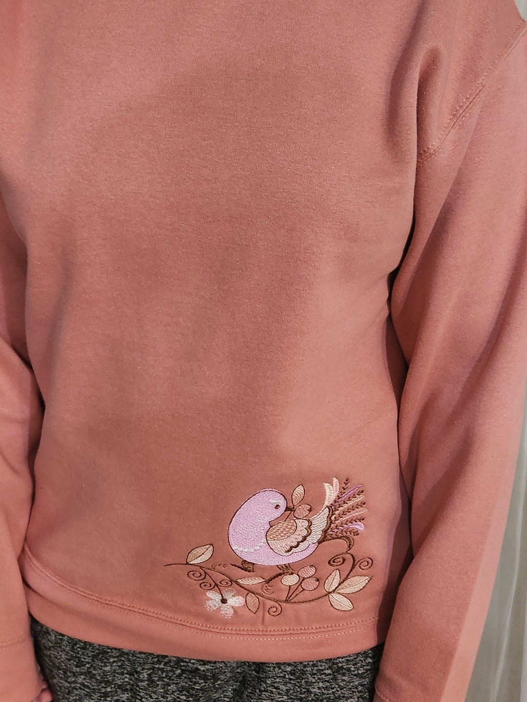 Bird Embroidered Crewneck Sweatshirt Cozy, Whimsical and Unique Nature
