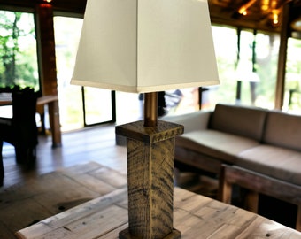 Rustic Farmhouse Battery-Powered Rough Sawn Timber Frame Table Lamp 28" Tall Cordless. Color - Barnwood Brown