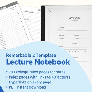 Modèle PDF reMarkable 2 - Cahier collégial pour notes de cours - 200 pages lignées avec hyperliens - Classes universitaires