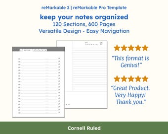 reMarkable Cornell Ruled Notebook Template – Hyperlinked PDF (Digital Download)