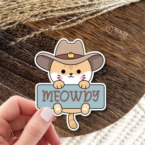 Stickers cowboy western miaou et aimants pour réfrigérateur, Stickers chat campagnard, Stickers cowboy pour ordinateur portable, Stickers imperméables bouteille d'eau