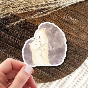 Stickers forêt bébé porc-épic avec maman Stickers animaux / Forêt aquarelle mignonne cadeaux pour baby shower / Verdure forêt garçon