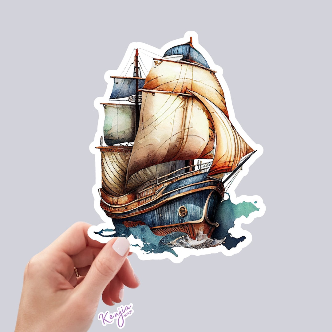 Ship Slickers Vintage Ship Sticker and Magnet With Watercolor Effect in Vinyl ...
