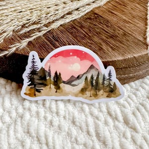 Mountain Sticker / Nature Stickers / Landscape Waterproof Vinyl Stickers / Pine Tree Forest Lover / Wildlife Gifts Laptop Stickers image 1