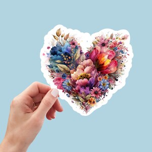 Beau sticker vintage floral coeur, imperméable et lavable au lave-vaisselle fait main mignon autocollant en vinyle pour cadeau, agenda, livre et ordinateur portable