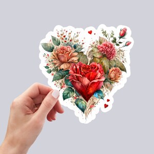 Beau sticker vintage floral coeur, imperméable et lavable au lave-vaisselle fait main mignon autocollant en vinyle pour cadeau, agenda, livre et ordinateur portable