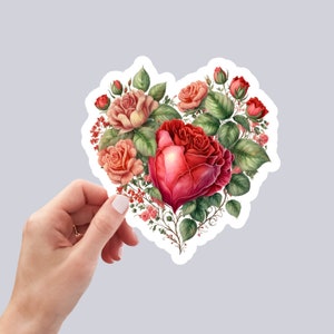 Beau coeur floral vintage, autocollant en vinyle mignon fait main imperméable et lavable au lave-vaisselle pour des autocollants de cadeau, d'agenda, de livre et d'ordinateur portable