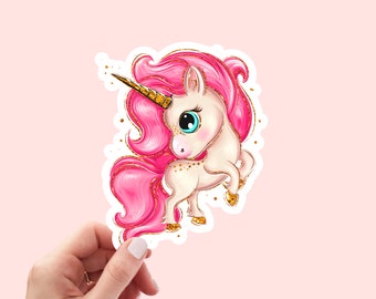 Pegatinas de unicornio lindas, unicornio rosa, pegatinas lindas, pegatinas de vinilo hechas a mano, resistentes al agua y aptas para lavavajillas, para regalo, planificador, libro, pegatinas para computadora portátil