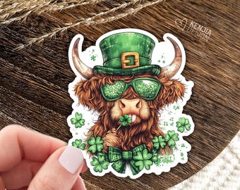 Highland Cow Stickers / Happy St. Patrick's Day / Lucky Stickers / Shamrock Stickers / Four Leaf Clover / Kindle Stickers
