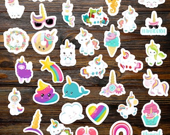 38 pcs Sticker Pack Unicorn gifts for girls, Handmade cute Vinyl Sticker for gift, planner, book and laptop