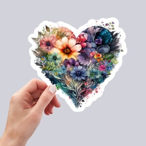 Beau sticker vintage floral coeur, imperméable et lavable au lave-vaisselle fait main mignon autocollant en vinyle pour cadeau, agenda, livre et ordinateur portable