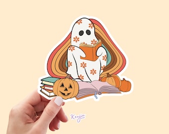 Ghost Reading Stickers Cute handmade Spooky Bookish Halloween Sticker and Magnet, Waterproof for Kindle, Planner, Book , Laptop stickers