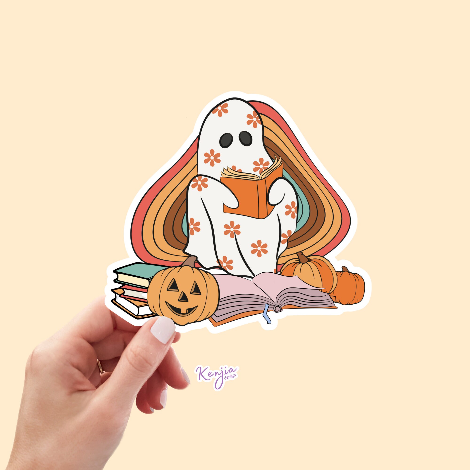 Ghost Reading Stickers Cute Handmade Spooky Bookish Halloween Sticker ...