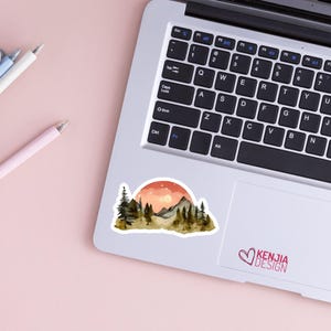 Mountain Sticker / Nature Stickers / Landscape Waterproof Vinyl Stickers / Pine Tree Forest Lover / Wildlife Gifts Laptop Stickers image 2
