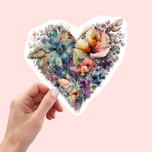 Beau sticker vintage floral coeur, imperméable et lavable au lave-vaisselle fait main mignon autocollant en vinyle pour cadeau, agenda, livre et ordinateur portable