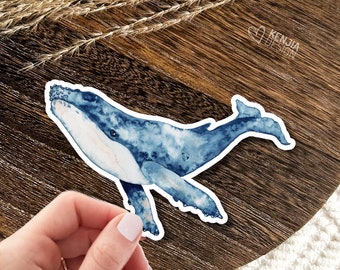 Whale Sticker  / Blue Wale Ocean Stickers / Watercolor Waterproof Vinyl Sticker for Gift, Planner, Book, Kindle and Laptop Stickers