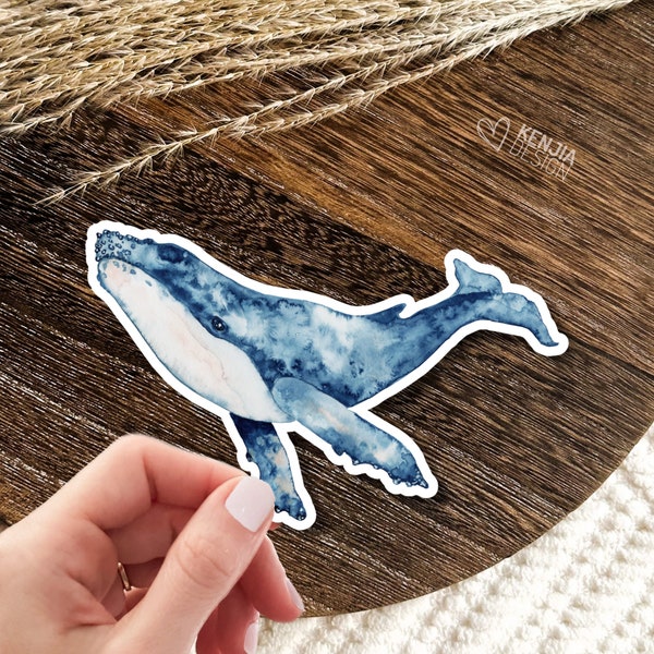 Whale Sticker & Magnets / Blue Wale Ocean Stickers / Watercolor Waterproof Vinyl Sticker for Gift, Planner, Book, Kindle and Laptop Stickers