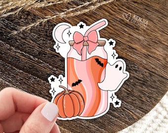 Gruselige Drink Aufkleber / Halloween Aufkleber / Gruselige Jahreszeit / Eis Kaffee Aufkleber / Geist Aufkleber / Kürbis Aufkleber