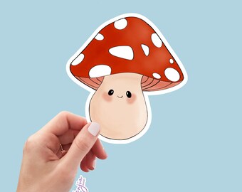 Leuke handgemaakte paddenstoelsticker van vinyl, ideaal als cadeau. Waterdicht en vaatwasbestendig, geschikt voor planners, boeken en laptops.