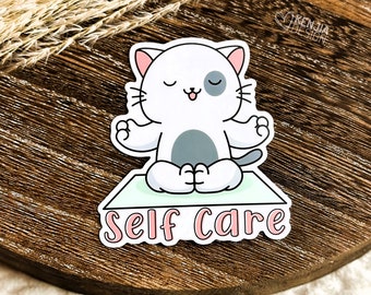Self Care Mental Health Stickers / Aesthetic Stickers / Yoga Cat Waterproof Vinyl Stickers / Retro Anxiety Stickers / Popular Now