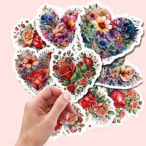 Lot de 10 magnifiques autocollants coeur floral vintage, cadeau d'autocollants en vinyle fait main mignon, agenda, livre, ordinateur portable