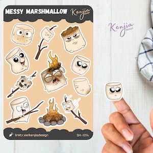 Cute Messy Marshmallow Kawaii Sticker Sheet For Stationary, Planner, Deco, Kindle, Mirror Stickers, journal and journaling stickers