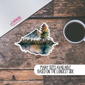 Lanscape Mountains Sticker and Magnet With Lake, Watercolor Effect ...