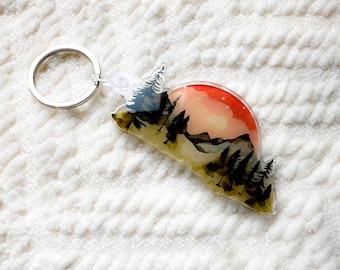 Cute Lanscape Mountains Acrylic Keychain Charm, watercolor effect, gift, Backpack Keychain, Funny Keychain, Car Keychain