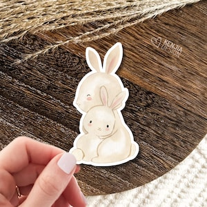 Stickers forêt bébé lapin avec maman / Stickers animaux mignons forêt aquarelle cadeaux baby shower / Verdure forêt garçon