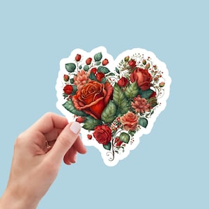 Beau sticker vintage floral coeur, imperméable et lavable au lave-vaisselle fait main mignon autocollant en vinyle pour cadeau, agenda, livre et ordinateur portable