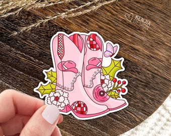 Stickers kerst cowgirl laarzen / Western Christmas / Santa Cowgirl / Cowboy Vibes / Laptop- en Kindle-stickers