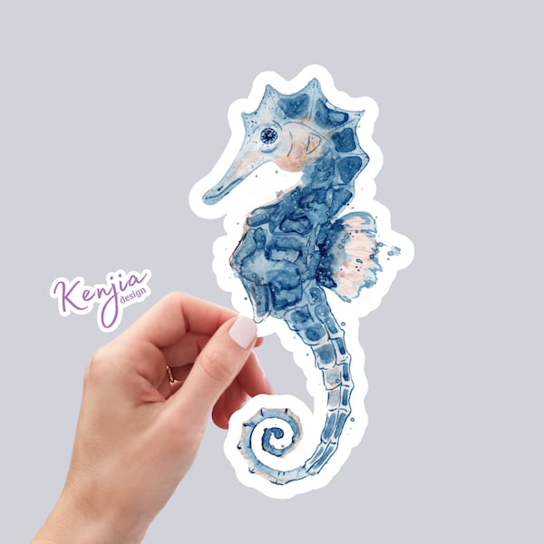 Cute handmade Seahorse Sticker with watercolor effect, Waterproof and Dishwasher Safe Vinyl Sticker for gift, planner, book, laptop stickers