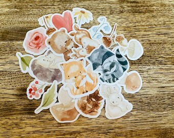 20 pcs Sticker Pack Mother and Baby Woodland Animal, Waterproof and Dishwasher Safe Handmade Vinyl Stickers for planner